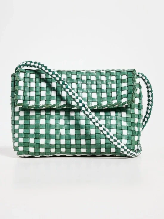 Loeffler Randall Vinnie Green and White Woven Crossbody Bag - Picture 1 of 9